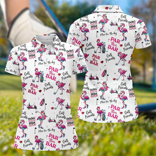 Par Then Bar Flamingo Funny Womens Golf Polo Shirt HG  Custom Ladies Golf Shirt