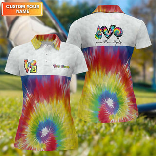 Peace Love Golf Tie Dye Custom Ladies Golf Shirt HG   Golfing Apparel  Womens Golf Gifts