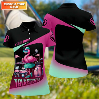 Talk Birdie To Me Custom Flamingo Womens Golf Polo Shirt HG  Funny Polo Shirt HG Gift For Golfers