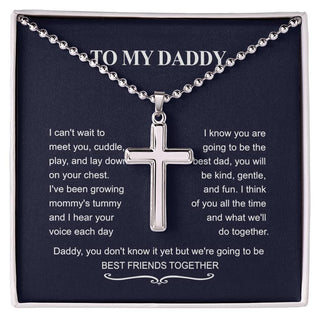 To My Daddy Gift Necklace, Cross Necklace for Daddy To Be Gift, Sentimental Gift for New Dad from Bump, Expectant Dad Gift from Unborn Baby