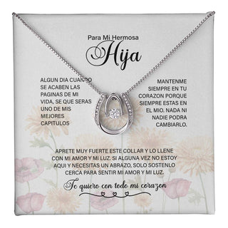 Daughter/Hija women Lucky in Love Pendant Necklace Spanish message Espanol para mi hija Christmas gift