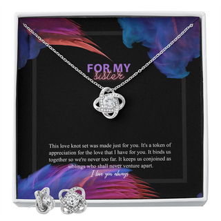 For My Sister Necklace Love Knot Earring & Necklace Set, Love Knot Gift, Cubic Zirconia Crystal Necklace, Necklace and Earring Set
