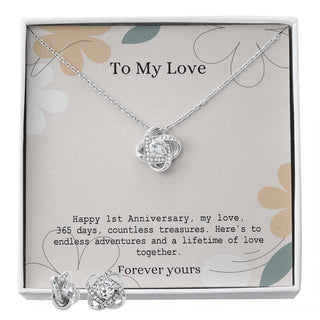 To My Love 1st Anniversary Love Knot Earring & Necklace Set, Anniversary Gift, Birthday Gift, Partner Gift, Girlfriend Gift, Gift for her