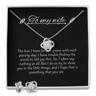To My Wife Love Knot Necklace with Matching Earring Set Beautiful Design Unique Wedding Anniversary Gift Valentine's Gift Mother's Day Gift