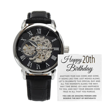 20th Birthday Gift For Him - Watch For 20 Year Old Birthday - Men's Openwork Watch + Watch Box - Great Birthday Gift For A Man