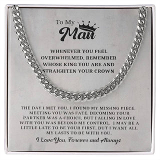 To My Man Cuban Chain Necklace, My King Message Card, Jewelry for Him Romantic, Best Jewelry for Men, Birthday Gifts for Him, Valentines Day