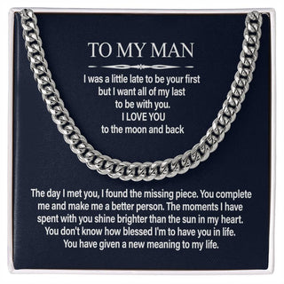 Cuban Chain Necklace for My Man, Gift for Husband Love You To The Moon, Meaningful Anniversary