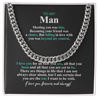 To My Man Necklace, Gift for Him, Cuban Chain, Anniversary Gift, Father's Day Gift, Fiance, Boyfriend, Husband, Romantic Birthday Gifts