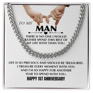 To My Man Silver Adult Chain Necklace Gift, Romantic 1st Anniversary Gifts for Him, Jusband Gifts