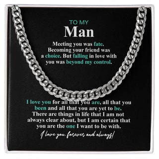 To My Man Necklace, Gift for Him, Cuban Chain, Anniversary Gift, Father's Day Gift, Fiance, Boyfriend, Husband, Romantic Birthday Gifts