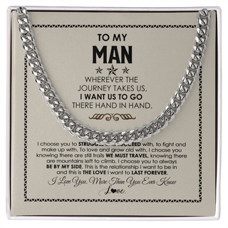 Personalized To My Man Cuban Necklace Wherever The Journey Takes Us Boyfriend Husband Birthday Anniversary Day Christmas Customized Gift Box Message Card