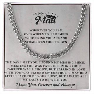To My Man Cuban Chain Necklace, My King Message Card, Jewelry for Him Romantic, Best Jewelry for Men, Birthday Gifts for Him, Valentines Day