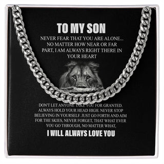 Personalized Cuban Link Chain Necklace Gift For Son - To My Son Lion Never Stop Believe In Yourself Just Go Forth Cuban Link Chain Necklace