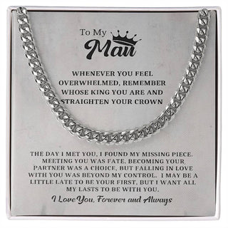 Final To My Man Cuban Chain Necklace, My King Message Card, Jewelry for Him Romantic, Best Jewelry for Men, Birthday Gifts for Him, Valentines Day