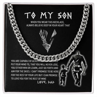 Personalized To My Son Viking Cuban Link Chain Necklace Gifts For Son From Dad Mom - Son Necklace For Birthday Father's Day - You Either Win Or Learn