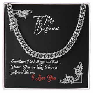 For My Boyfriend I Love You, Cuban Link Chain with Message Card, Silver Men Adult Necklace