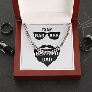 Gifts For Men, Bad Ass Bearded Dad, Silver Adult Chain Necklace, Gift for Father's Day