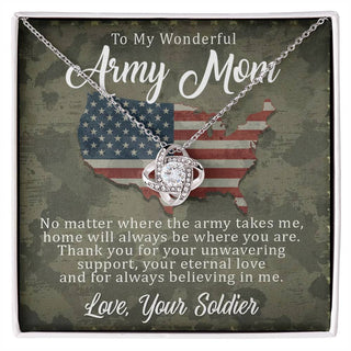 To Wonderful Army Mom Necklace, Mothers Day Gift For Military Mom Love Knot Necklace,Soldier Message Card Gift To Mom,Perfect Jewelry Gifts For Mother's Day,Deploy Gift Mom