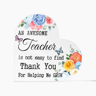 Acrylic Heart Plaque, Acrylic Teacher Appreciation Gifts, Acrylic Keepsake