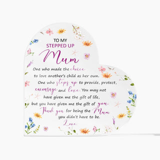 Personalized Name To My Bonus Mum Heart Acrylic Plaque, Stepmother Gifts, Mother's Day Gifts For Stepmom, Birthday Gifts, Sentimental Gifts