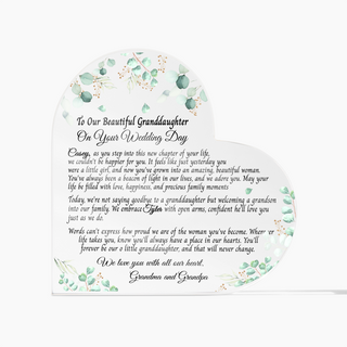 Personalized To My Granddaughter On Her Wedding Day Heart Acrylic Plaque, Custom Bride Gift From Grandparents, Gift For Granddaughter