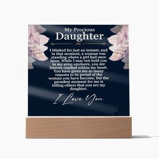 To My Daughter 3D Acrylic Wooden Base Square Plaque with Heartfelt Message Sentimental Gift for Daughter Dad to Daughter Keepsake