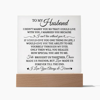 To My Husband "Fate Brought Us Together" Acrylic Plaque, Best Birthday Gift for Husband, Anniversary Gift for Him, Husband Gift from Wife