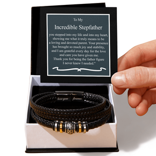 Stepfather Gift, Men's Braided Vegan Leather Bracelet With Message Card