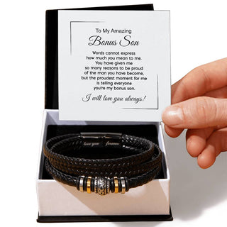 Bonus Son Gifts for Stepson Gift Step Son Gifts Leather Bracelet Love You Forever Bead Bracelet