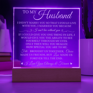 To My Husband "I Can't Live Without You" Acrylic Plaque, Meaningful Gift for Husband, Gift from Wife, Best Birthday Christmas Gift for Him