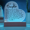 To My Daughter Never Forget That I Love You Acrylic Heart Plaque, Best Daughter Birthday Gift, Meaningful Gift for Daughter, Love plaque