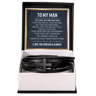 Mens Cross Leather Bracelet Gift For Boyfriend On Birthday Anniversary Christmas Present Keepsakes Message Card Jewelry For Him