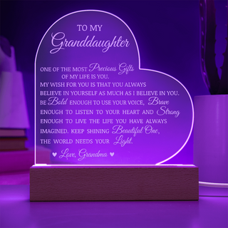 To My Granddaughter "Believe In Yourself" Acrylic Heart Plaque Gift for Granddaughter, Granddaughter Plaque, Granddaughter Gift from Grandma