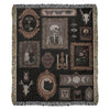 Witchy Collage Heirloom Woven Throw Blanket, Tapestry, Skeleton Halloween Blanket, Vintage
