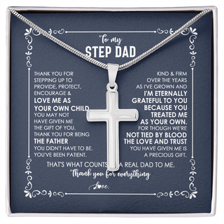 To My Step Dad Cross Necklace From Stepdaughter Thank You For Stepping Up Stepfahter Fathers Day Christmas Customized Gift Box Message Card