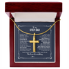 To My Step Dad Cross Necklace From Stepdaughter Thank You For Stepping Up Stepfahter Fathers Day Christmas Customized Gift Box Message Card