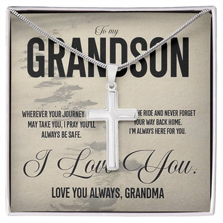 Personalized To My Grandson Stainless Cross Necklace From Grandparents Jewelry Gift For Grandson Wherever Your Journey In Life May Take You