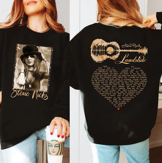 TT Stevie Nicks Landslide Guitar Song Heart Lyrics Shirt  Two-Sided Vintage Rock Tee  Fleetwood Mac Inspired Music Shirt LN