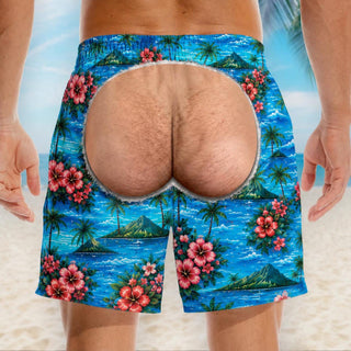 Funny Men Swim Trunks, HG Fake Butt Beach Shorts, Bachelor Party Gag Gift for Men, Personalized Novelty Swimwear, Gift for Him