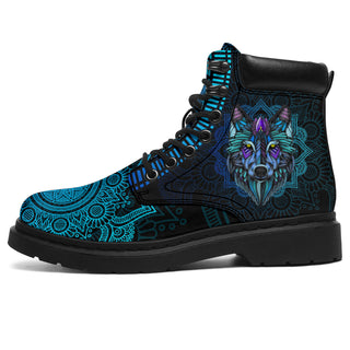 Gift For Wolf Lover Wolf Mandala Leather Boots NHD