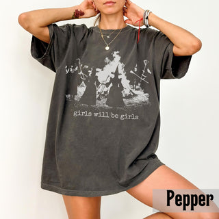 Vintage Girls Will Be Girls Shirt, Feminist Witch Shirt, Witchy Graphic Tee, Feminist Rage Shirt, Dark Humor Feminist Crop, Spooky Witch Tee NNA