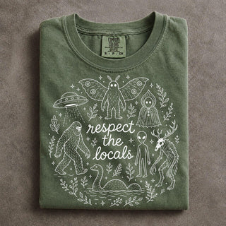 Respect the Locals Cryptid Shirt Comfort Colors DIEU Mothman Alien Graphic Tee