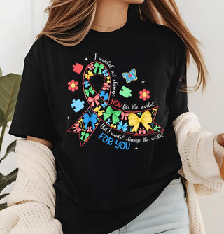 Autism Awareness T-Shirt HG I would Change the World For You  Gift For Autism Mom  Autism Teacher Shirt HG Cozy Autism Clothes Autism Puzzle Tee