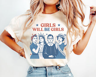 TT Girls Will be Girls Shirt  Patriotic Feminist 4th of July Tee  Strong American Women T-Shirt  Independence Day Gift for Her  USA T-shirt NNA