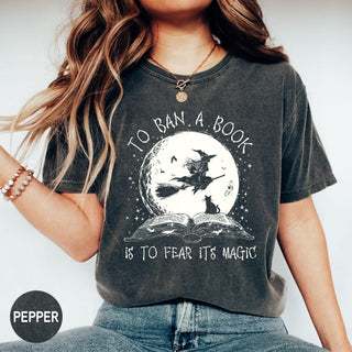 Comfort Colors Halloween Witch Book Shirt: Reading Witch Library Gift NNA
