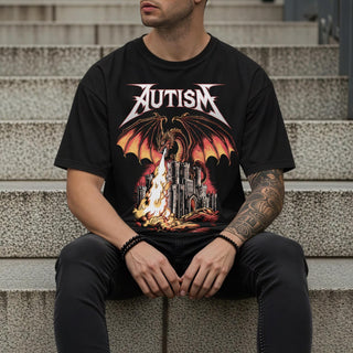 Autism Dragon T-Shirt HGGothic Fantasy Castle Shirt HG Autistic Man Gift Retro Vintage Tee Metal Aesthetic Neurodivergent Tee