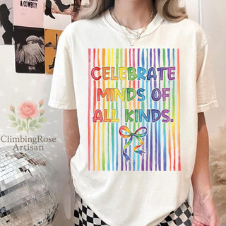 Striped Autism Awareness Neurodivergent Collage Celebrate Minds of All Kinds Design  Autism Mom  HG