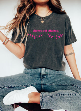Breast Cancer Bitches Get Stitches Shirt HG Mastectomy Survivor SweatShirt HG Funny Breast Cancer Awareness Tee  Pink Ribbon Top  Survivor Gift