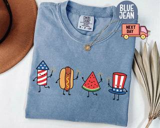 TT Comfort ColorsÂ® Patriotic Doodle  Cute Fourth of July Shirt  Watermelon Hotdog Firework Shirt  Retro American Shirt  Funny Sumer 250th Shirt NNA