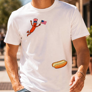 TT Hotdog Freedom Dive Funny Uncle Sam Hot Dog Jumping Into Bun T-Shirt  Funny Hot Dog Jumping Into Bun  4th of July Hot Dog  Patriotic BBQ NNA